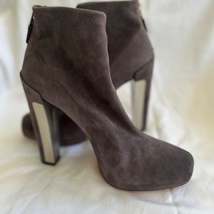 NWOT- B Brian Atwood Edeline Stretch Grey Suede Ankle Boots